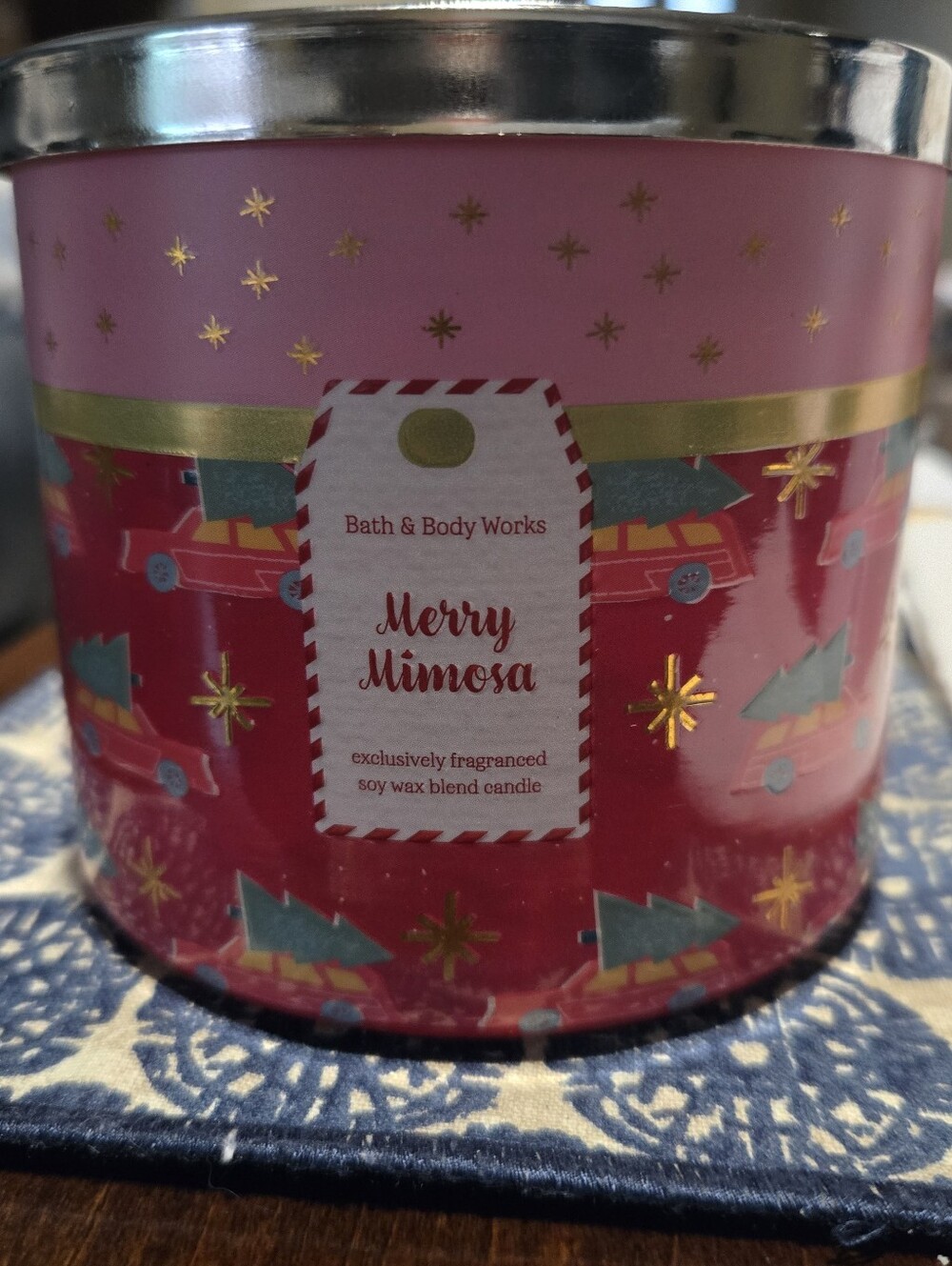 Bath & Body Works Merry Mimosa Candle - Pink, Red, Gold Accents